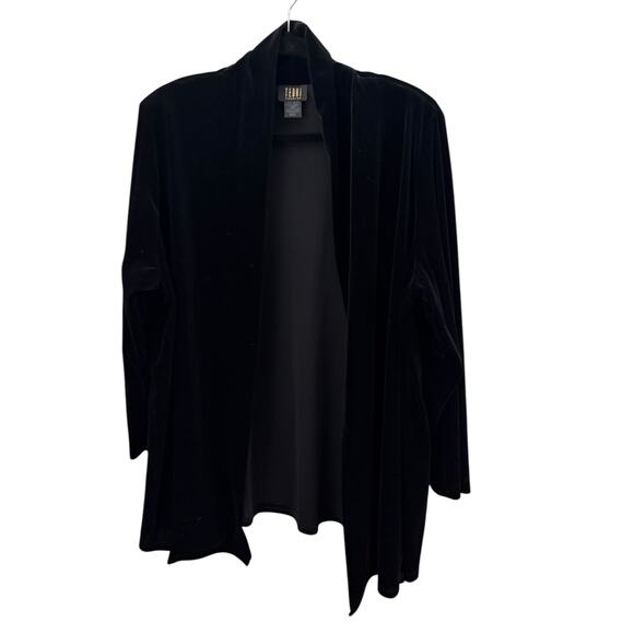 Teddi Evening Black Crushed Velvet Open Swing Coat 2X Holidays Christmas VTG - Picture 7 of 7